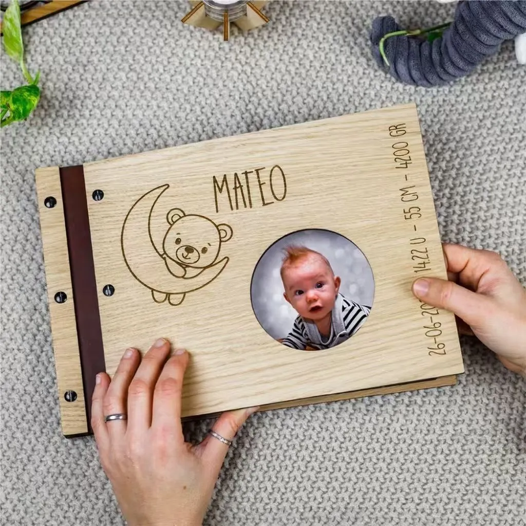 Wooden DIY Photo Album - Creative Baby Growth Memory Book for Couples