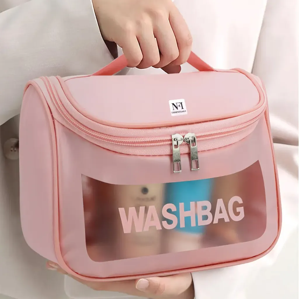 NFI Essentials Transparent Cosmetic Bag with Hook Wash Bag Travel Makeup Bag (M)