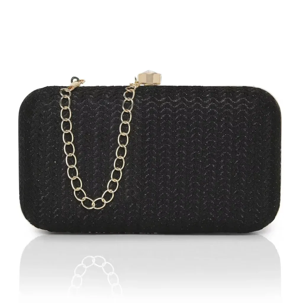 WLA Black & Gold Embroidered Box Clutches For Girls and womens