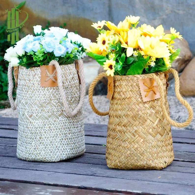 Handicraft Decorative Bamboo Plant Pots Handles